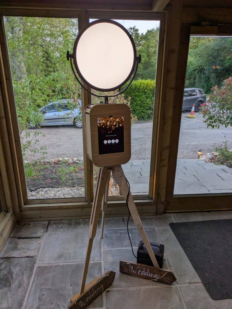 Rustic photo booth being used at Chycara Cornwall